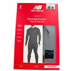 2-Piece Set New Balance Midweight Base Layer Crew / Pant Mens Large Black SEALED
